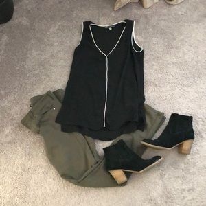 Black and white silk tank